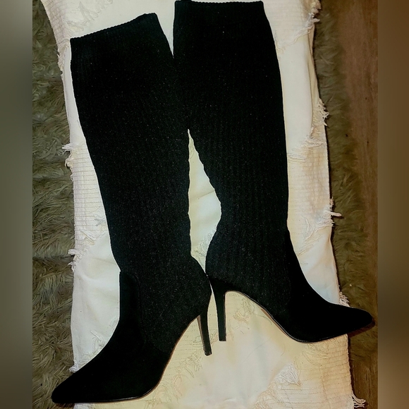 Catherine Malandrino Domhigh Black Knit Knee High Boots Sz 8.5 - Picture 1 of 16